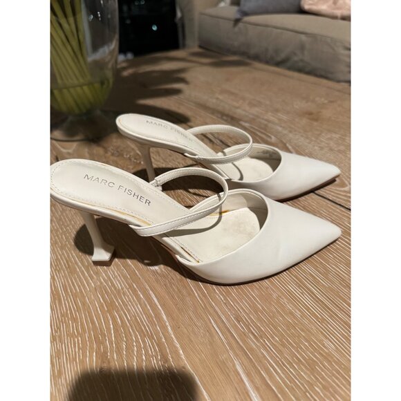 Marc Fisher Womens White Pointed-Toe Slingback Heels 6M Leather Sole Elegant Des - Picture 7 of 7